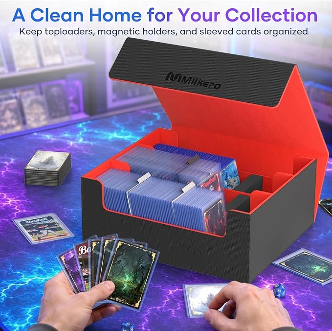 Mlikero Card Deck Case for Trading Cards 1800+, Trading Card Storage Box Fits Toploader and Magnetic Card Holder, Leather Magnetic Closure Deck Box Fit for MTG, TCG (Red) - Image 2
