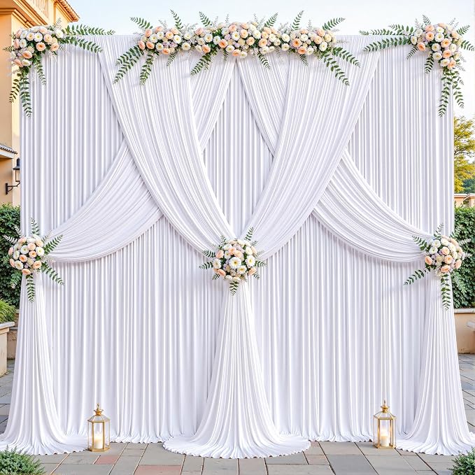 24ftx10ft Wrinkle Free White Backdrop Curtain - 10 Feet Photography Backdrop Drapes, Silky Polyester Back Drop Cloth for Wedding Baby Shower Balloon Arch Background - Image 7