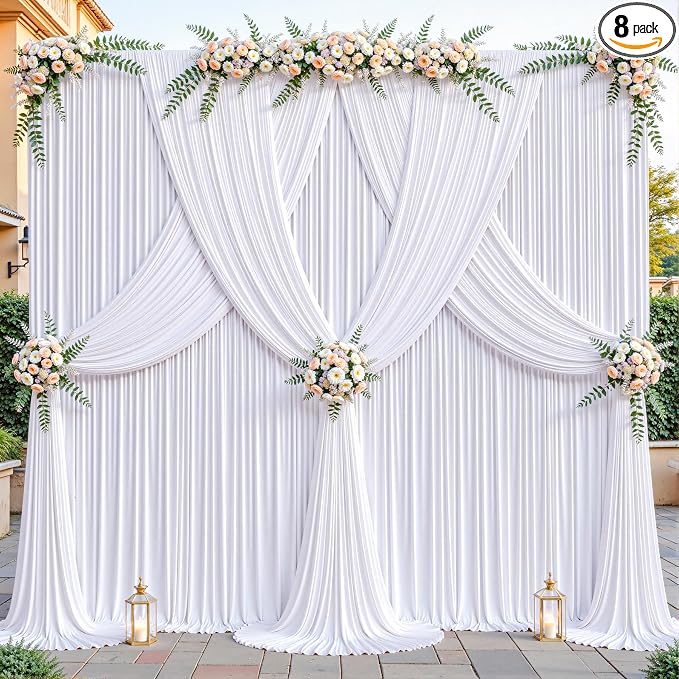 32ftx10ft Wrinkle Free White Backdrop Curtain - 10 Feet Photography Backdrop Drapes, Silky Polyester Back Drop Cloth for Wedding Baby Shower Balloon Arch Background by Unknown