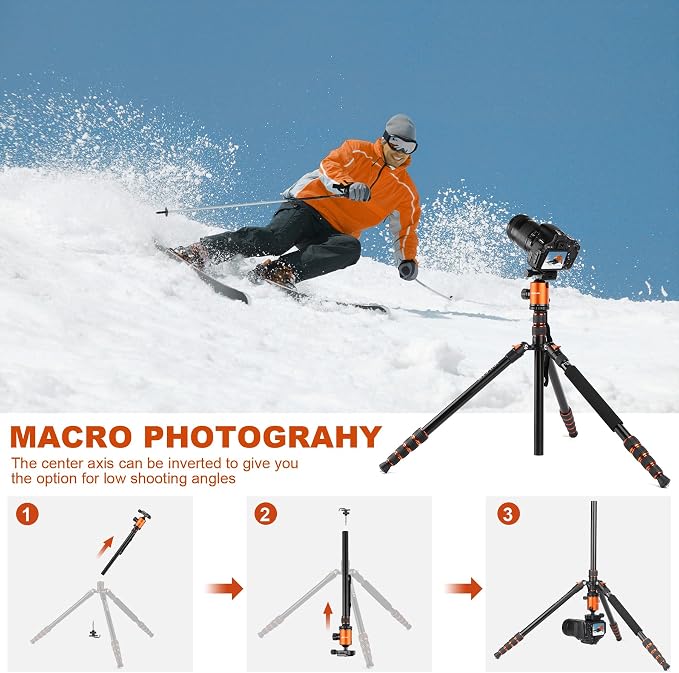 80/85 inches Heavy Duty Tripod for Camera Phone, 85" Camera Tripod Monopod | Tripod Stand for DSLR Binoculars Spotting Scope Camcorders Video, 360 Degree Ball Head, 35 lbs Loads - Image 8