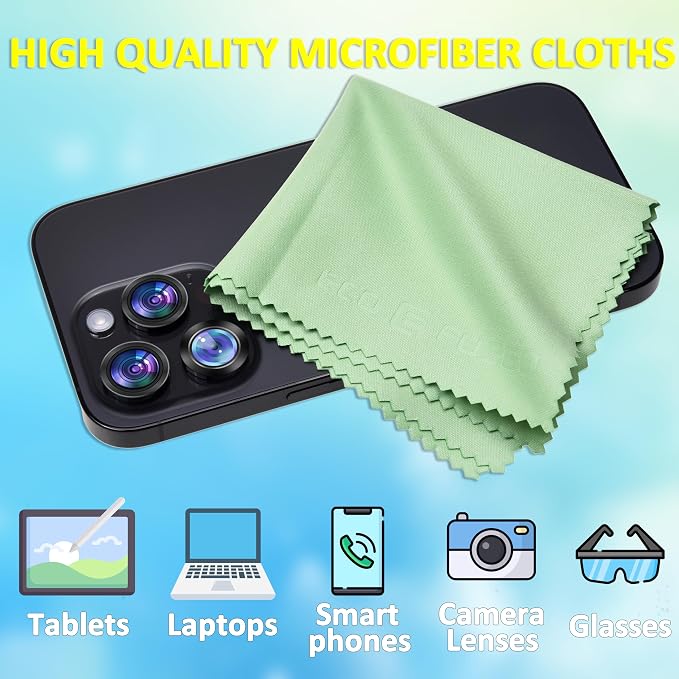 Eco-Fused Microfiber Cleaning Cloths - 12 Pack - Ideal for Cleaning Glasses, Spectacles, Camera Lenses, iPad, Tablets, Smartphones, iPhone, Android Phones, Laptops, LCD Screens - Image 2