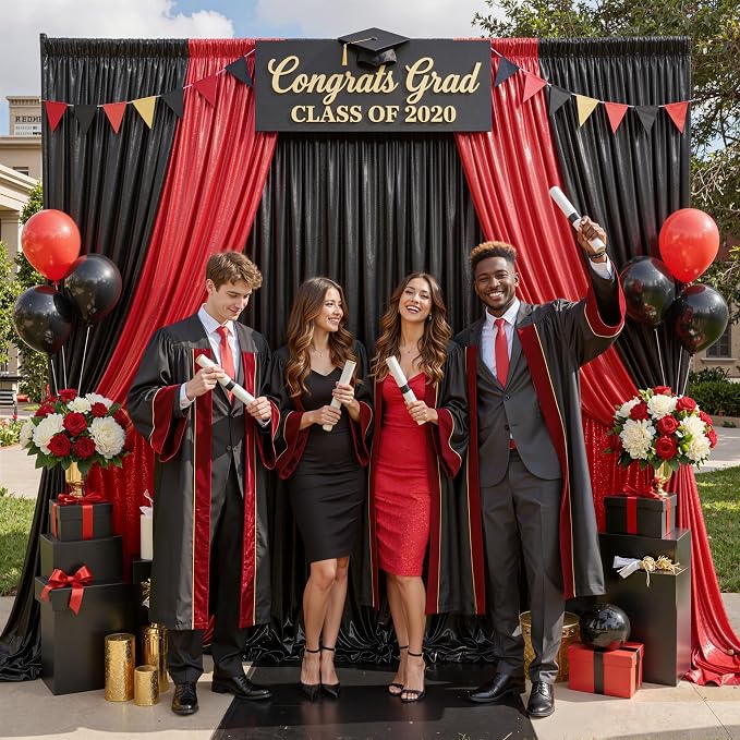 20ft x 10ft Red Black Sequin Backdrop Curtain for Parties, Wrinkle Free Glitter Photo Backdrop Drapes 4 Panels 5x10ft Back Drop Cloth for Wedding Photography Background - Image 3