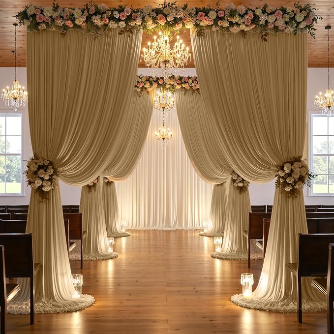 20ftx10ft Champagne Backdrop Curtains for Parties, Wrinkle Free Photo Curtains Backdrop Drapes 4 Panels Back Drop Cloth Drapery for Wedding Birthday Photography Background - Image 7