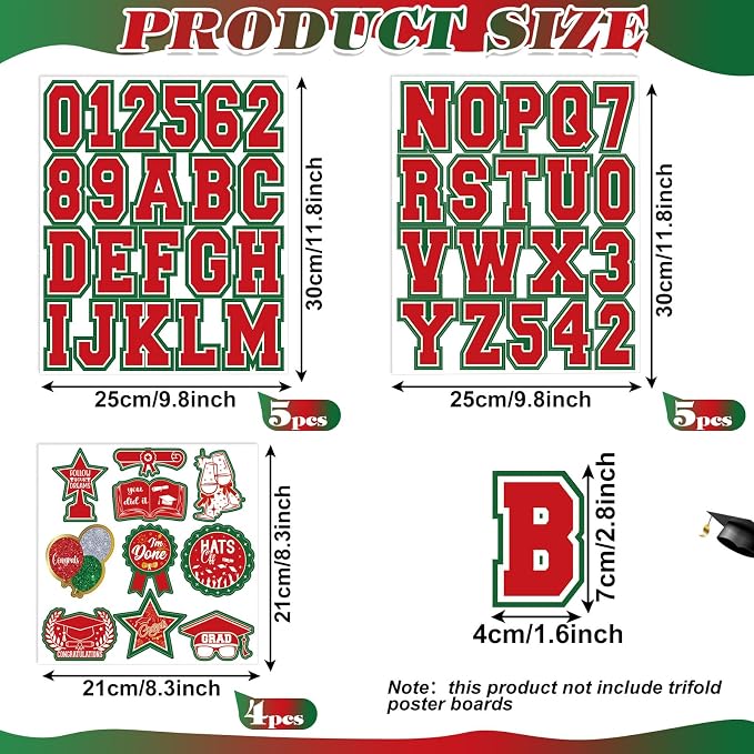Glenmal Red White Green 14 Sheets Graduation Photo Display Board Sticker Class of 2026 Picture Display Stickers Accessories for 2026 Grad Party College Board Photo Frame Decor (12x10inch,8.3x8.3inch) - Image 2