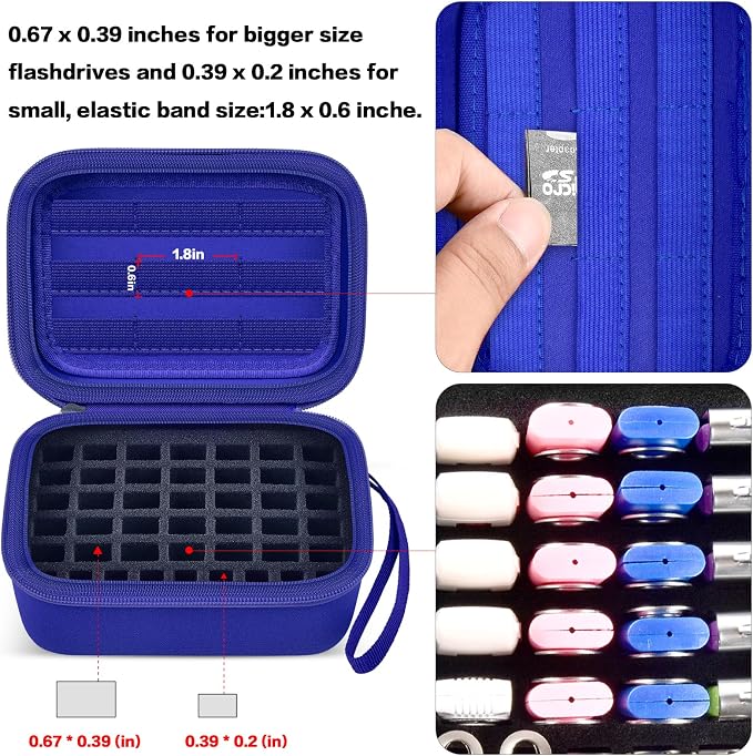 Comecase USB Flash Drive Case, Holds 44 USB Drives and 9 SD Cards | Pre-Cut Foam Fits Mixed Drive Sizes Flash Drive; EVA Shell Protects Data on the Go, Blue, Large, Case Only - Image 3