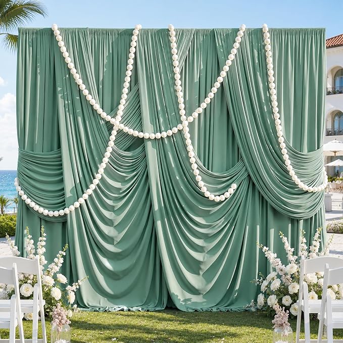 40ftx10ft Wrinkle Free Sage Green Backdrop Curtains for Parties, 8 Panels 5x10ft Silky Polyester Photo Backdrop Drapes Back Drop Cloth Drapery for Wedding Birthday Photography Background by CO-AVE
