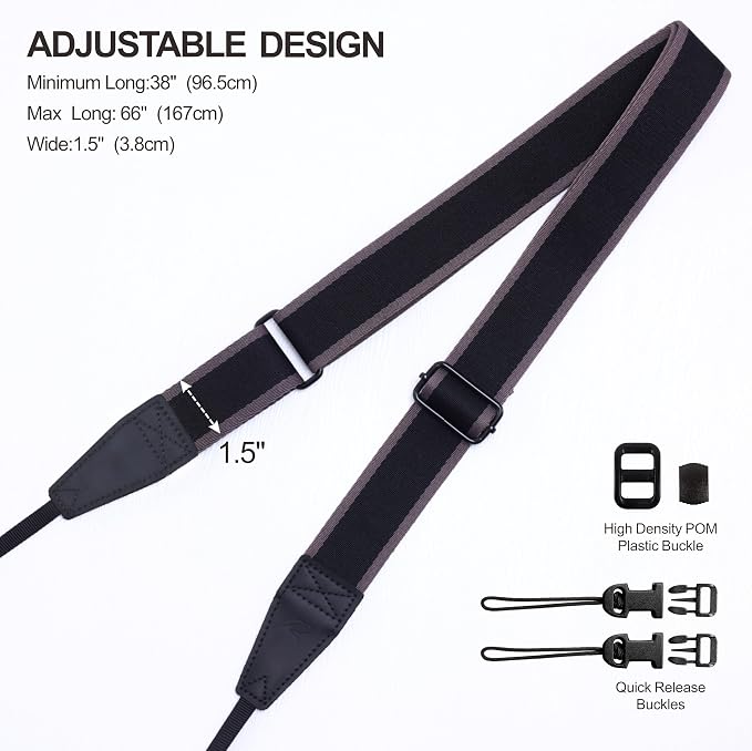 Padwa Lifestyle Adjustable Camera Strap - 1.5" Full Grain Leather Ends Camera Straps for Photographers, Adjustable Neck Shoulder & Crossbody Cotton Strap Quick Release for Cameras and Binoculars - Image 7