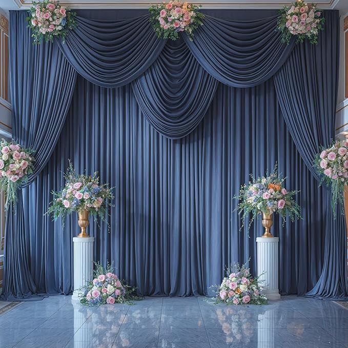 8 Panels Navy Blue Backdrop Curtains for Wedding Party Wrinkle Free Backdrops Curtain Drapes Fabric Decorations Photo Back Drop Cloth for Baby Shower Photography Stage Reception 40ft(W) x 12ft(H) - Image 2