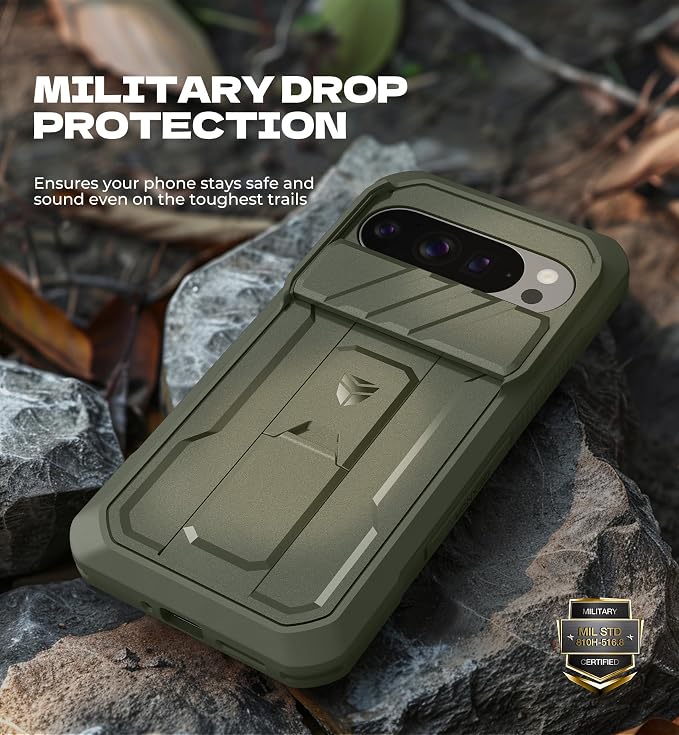 Dexnor for Google Pixel 10/10 Pro Case with Slide Camera Cover & 2 Front Frames & Built-in Screen Protector & Kickstand, Full-Body Shockproof Protective Cover Rugged Bumper Cases,Army Green(2025) - Image 6
