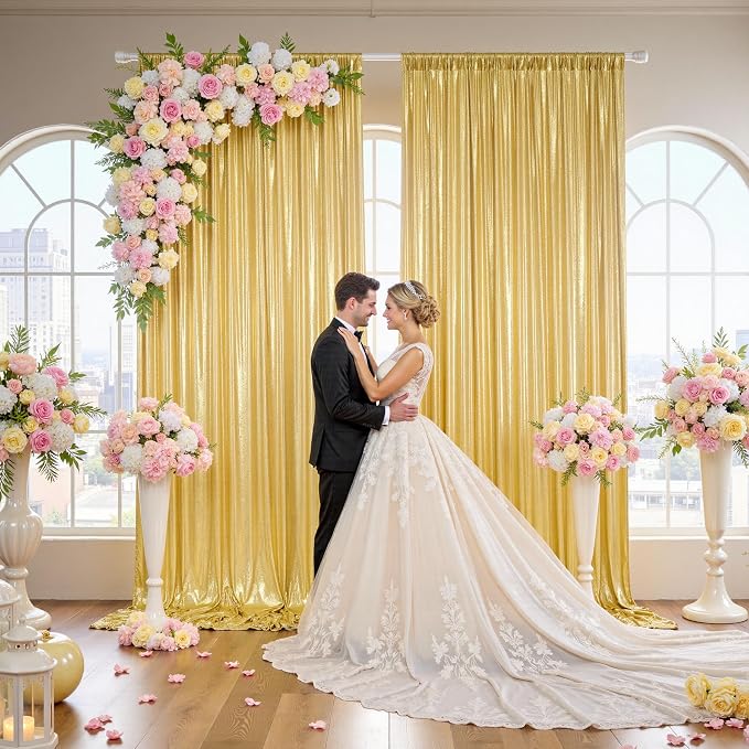 10x10FT Gold Sequin Backdrop Curtain for Party - 2 Panels 5x10FT Wrinkle-Free Shimmer Drapes for Birthday, Wedding, Christmas, Decorations & Photography - Image 8