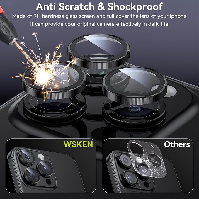 WSKEN for iPhone 15 Pro/iPhone 15 Pro Max Camera Lens Protector,[Keep Original Shooting] Shatterproof 9H Tempered Glass Camera Screen Protector Metal Ring Cover Film Accessories,Black Titanium - Image 3