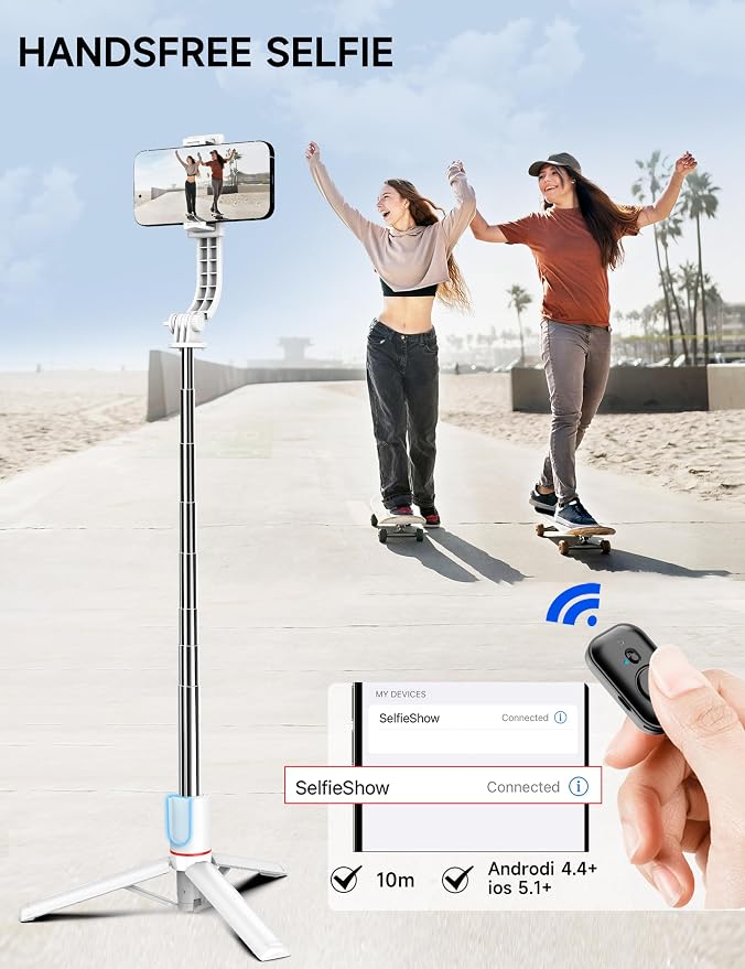 Selfie Stick Tripod with 2 Light, 45" Selfie Sticks with Wireless Remote, Portable Phone Tripod Compatible with 4''-7'' iPhone/Android Samsung Smartphones Selfie Stick for Travel Video Record Vlog - Image 5