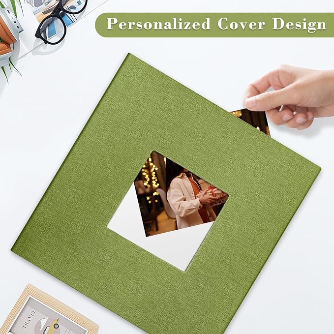 Large Photo Album Self Adhesive, DIY Scrapbook Album for 4x6 8x10 10x12 Pictures, 60 Pages Matcha Linen Cover Memory Book, Ideal Gift for Family Wedding Baby Christmas Anniversary - Image 2