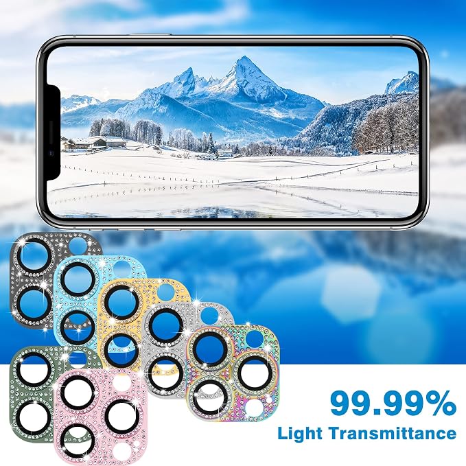 for iPhone 13 Pro & iPhone 13 Pro Max Camera Lens Protector, Bling 3D Rhinestone Diamond 9H Tempered Glass Camera Cover Anti Scratch Shockproof Metal Lens Screen Full Protective Cover - Silver - Image 6