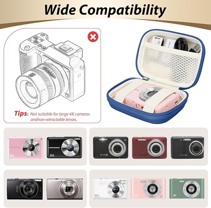 Digital Camera Case for KODAK PIXPRO FZ55/FZ45, Case Only, Royal Blue | Fits CAMKORY DC403 and Canon PowerShot ELPH 360 HS Compact Digital Cameras, Small Hard Shell Camera Pouch with Mesh Pocket - Image 3