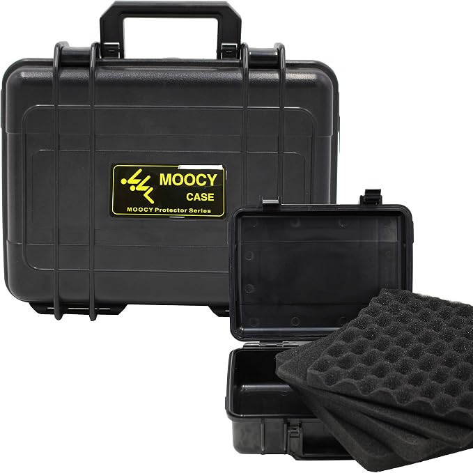 10" Small Hard Case with Customizable Foam Insert, 10.8x8.6x3.7 - Watertight Airtight Crush-Resistant Case for Pistol, Camera, Microphone & Electronics by MOOCY