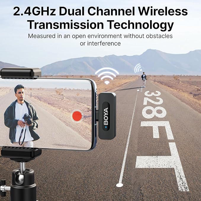 BOYA BY-V20 Wireless Microphones for iPhone 17/16/15 & Android/Laptop | Noise Cancellation, 328ft Range, 9H Battery Life, Mini Mic Clip on Lapel Microphone Wireless for Video Recroding - Image 3