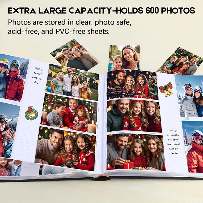 600 Pocket 4x6 Photo Album with Writing Space, Linen Cover, Black | Large Capacity, 4x6 Album Book, with Memo for Family, Wedding Baby, Travel Memories Graduation Pictures - Image 2