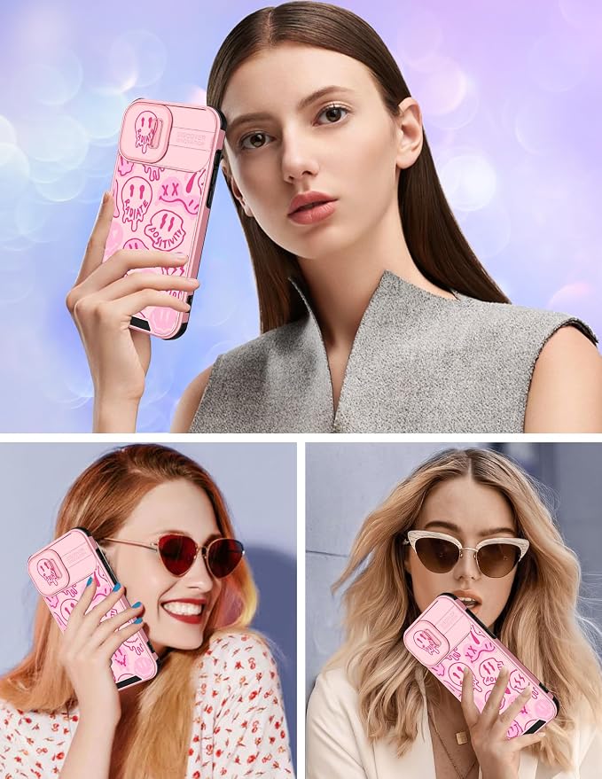 (2in1 for iPhone 13 Case Face Cute Women Phone Cover Distorted Smile Design with Slide Camera Cover Protective Unique Teen Cases for iPhone13 6.1'' - Image 6
