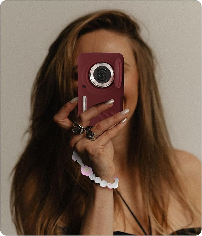 Camera Case for Kodak PIXPRO FZ55 with 2-Pack Screen Protector | Cute Charm Wrist Strap, Soft Silicone Protective Case with Removable Lens Cap for Kodak FZ55 Accessories - Burgundy - Image 6
