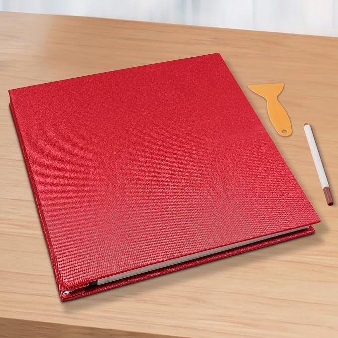 Large Photo Album Self Adhesive Scrapbook Album for 4×6 5×7 8×10 Pictures DIY Magnetic Linen Cover Album 40 Pages for Family Wedding Gifts with Metal Pen and Plastic Board, Dark Red - Image 6