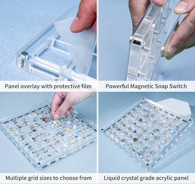 Acrylic Magnetic Seashell Display Case HD Panel with Tweezers | Small Upgraded Grids with Magnetic Snap, a Seashell Display Box for Collecting Shells, Jewelry, Crystals, Beads - Image 3