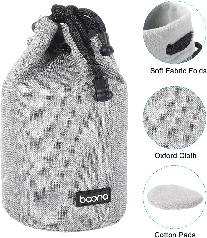 PATIKIL Soft Drawstring Lens Case, Lens Pouch Bag with Cotton Pad 3.9" OD Thick Fleece Cloth Camera Lens Bag for SLR Lens Water Cups, Grey - Image 3