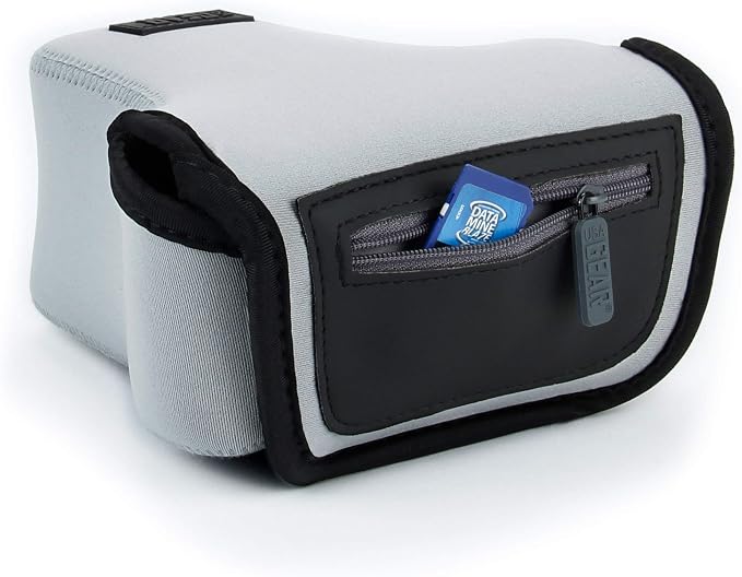 USA Gear Camera Sleeve (Medium) for Compact SLRs Compatible with Canon EOS R100 Nikon Z30 Sony ZV-E10, and more - Padded Neoprene DSLR Case with Zipper Accessory Pocket & Belt Loop (Gray) - Image 4