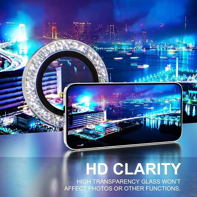 Choiche for iPhone 14 Pro/iPhone 14 Pro Max Camera Lens Protector | Ultra HD, Bling 9H Tempered Glass Camera Cover Screen Protector Metal Ring Decoration Accessories (Glitter-Silver) - Image 5