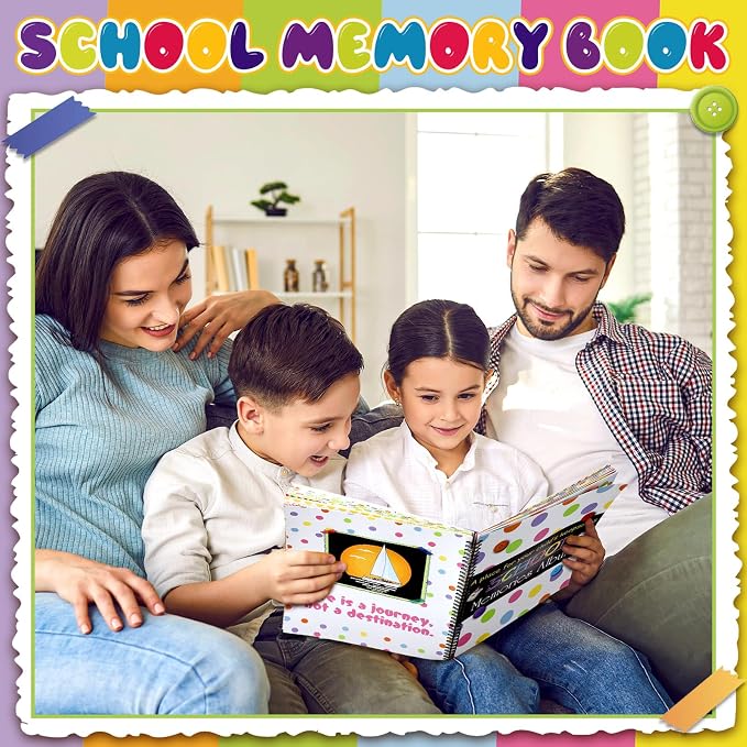 Motipuns School Memory Book Photo Album for Kids, Polka Dots | School Years Keepsake Book Album Scrapbook from Preschool Through 12th Grade with 14 Pocket for Storage Portfolio Pictures - Image 5