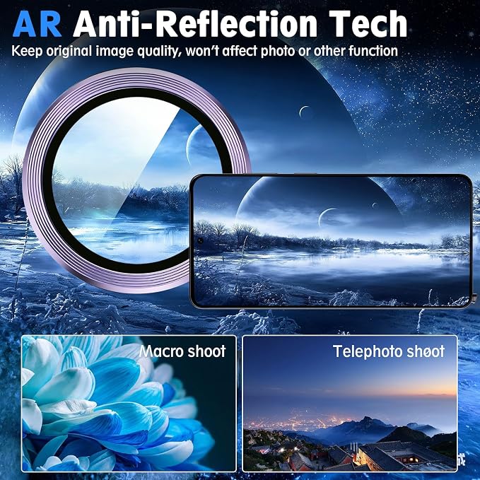 SiHPuoy 2Set Camera Lens Protector for Samsung Galaxy S26 Ultra, Purple | 9H+ Tempered Glass, Military Grade Shatterproof, Anti-Scratch,Case Friendly,HD Metal Camera Cover,Does not Affect Night Shots - Image 7