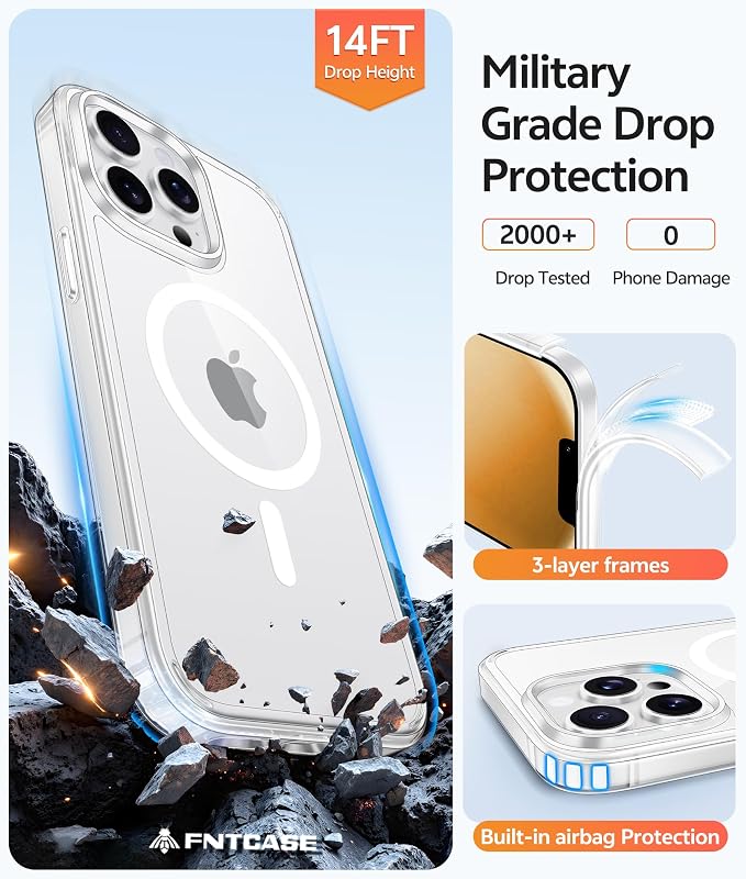 FNTCASE for iPhone 13 Pro Case, Fit for Magsafe, Screen Protector Clear | Anti Yellowing Magnetic Back, 14FT Military Grade Drop Protection, Shockproof Protective Phone Cover, Transparent - Image 5