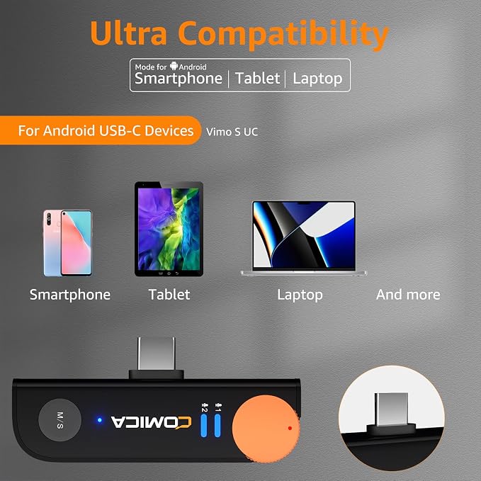 COMICA Vimo S UC Wireless Lavalier Microphone with 656FT Range | 48kHz/24bit Recording, 15H Battery Life with Charging Case, Lapel Microphone Wireless for Video Recording Vlogging - Image 2