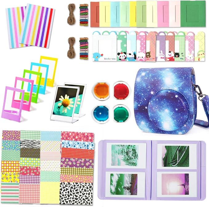 Instant Camera Accessories Compatible with Instax Mini 12 11 Instant Film Camera Include Case/Album/Filters/Wall Hang Frames/Film Frames/Stickers (Starry Sky) by Leebotree