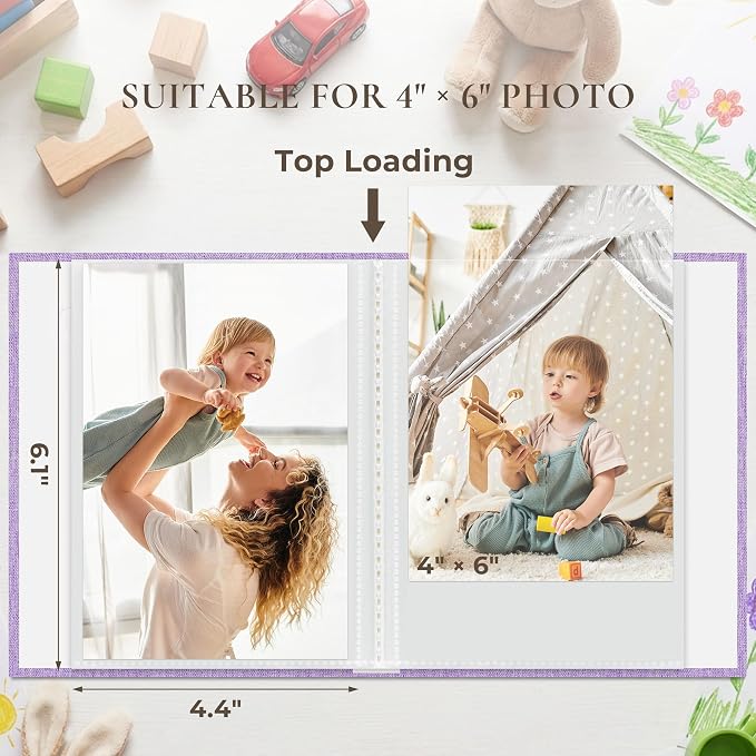 Vienrose 4x6 Mini Photo Album, 2 Pack, 52 Photos, Purple | Linen Cover, Photo Book, Baby Memory Book, Artwork Postcards Storage - Image 2