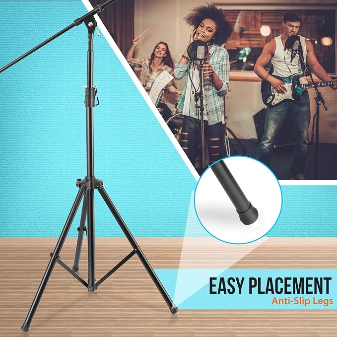 Adjustable Tripod Microphone Boom Stand - Pair of Universal Heavy Duty Lightweight Professional Compact Stage Studio Floor Standing Boom Mic Tripod Holder w/ Standard 5/8" Mic Adapter - Pyle PMKS56X2 - Image 4