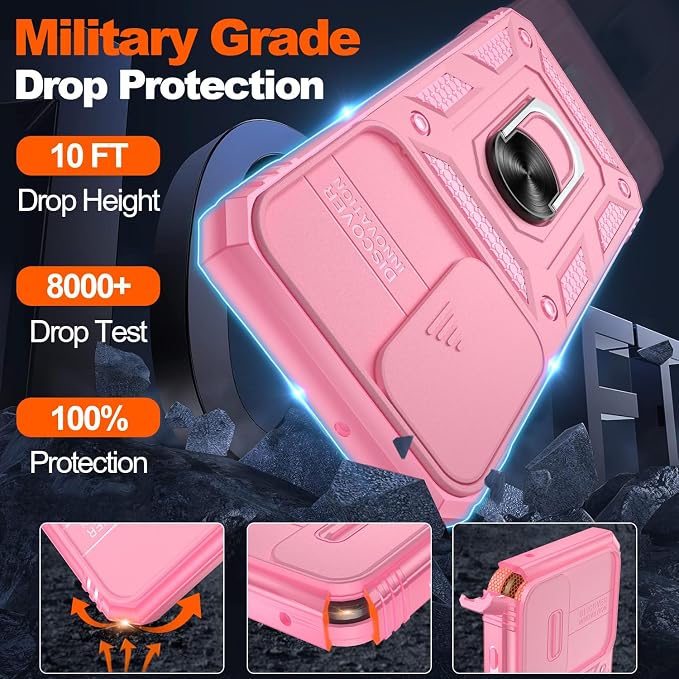 Gritup for Samsung Galaxy S22 Case with Slide Camera Cover & Screen Protector*2, 360 Rotating Ring Kickstand, Military Grade Protective Case for S22 Phone, Pink - Image 3