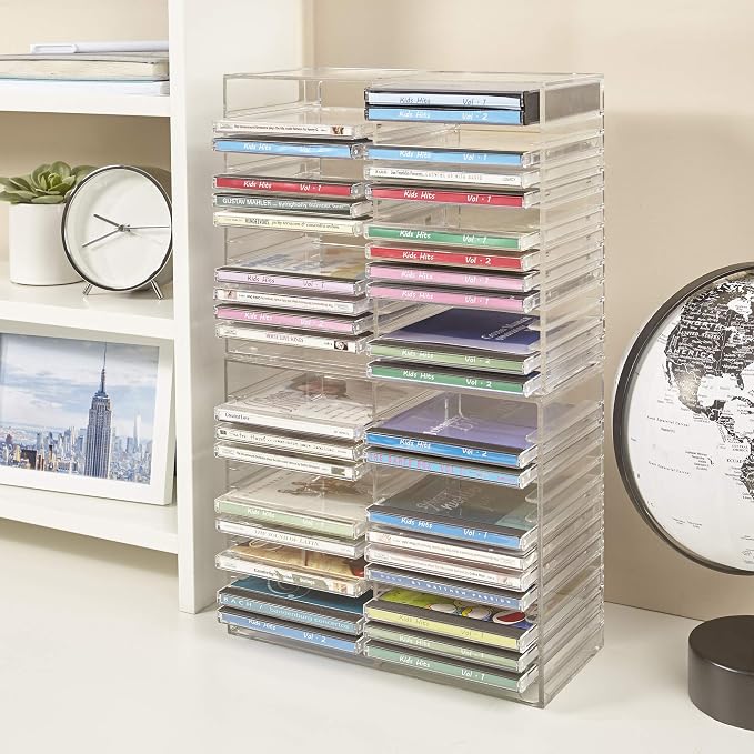 STORi Stackable Clear Plastic CD Organizer with Rubber Feet | Rectangular Jewel Cases Holder Perfect for Theatre Room | Holds up to 30 CD Cases | Made in USA - Image 3