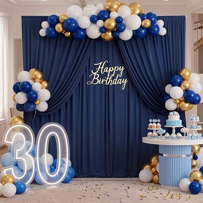30ft x 10ft Wrinkle Free Navy Blue Backdrop Curtains for Parties, 6 Panels 5x10ft Silky Polyester Photo Backdrop Drapes for Wedding Birthday Graduation Photography Party Background Stand - Image 5