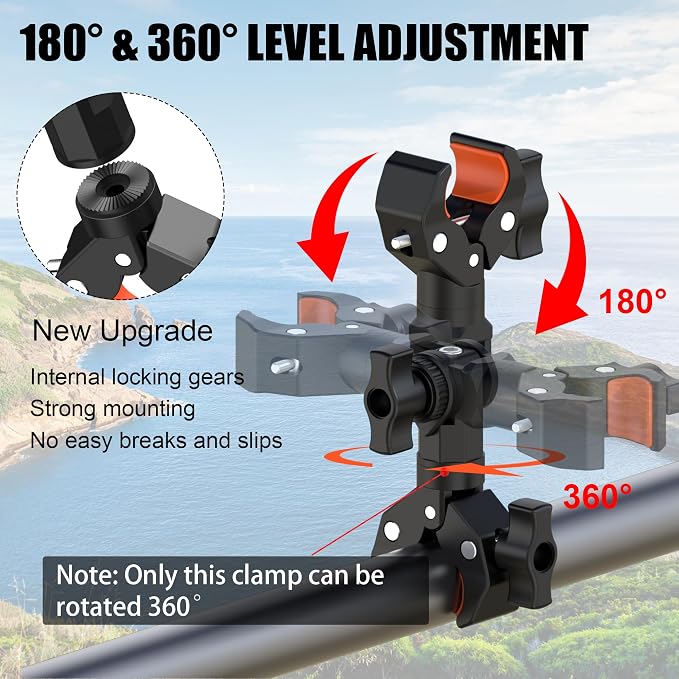 Double Clamp Camera Mount Bracket Magic Arm with 1/4" Screw Interface | Double Super Umbrella Clamp for Chair, Strollers, Photo Studio Light Stand, Motorcycle, Poles, Photography Reflector, Flag - Image 2