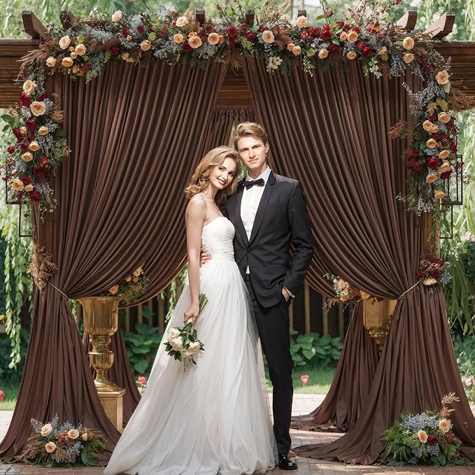 4 Panels Brown Backdrop Curtain for Parties Wedding Wrinkle Free Brown Photo Curtains Backdrop Drapes Fabric Decoration for Birthday Party Baby Shower 20ft(W) x 10ft(H) - Image 9