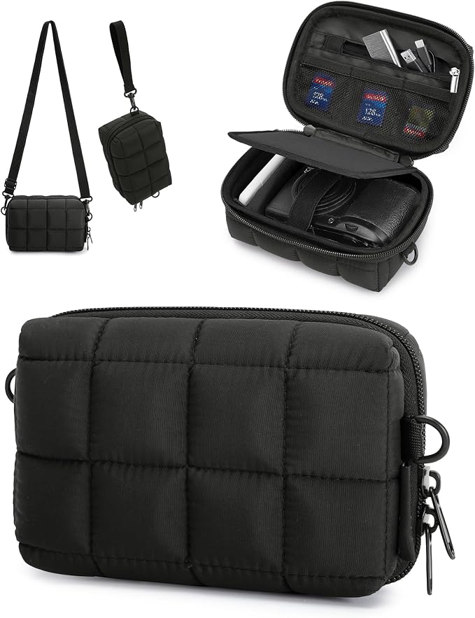 BAGSMART Small Puffy Digital Camera Case, Water-repellent, Black | Camera Bag with 2 Carrying Ways for Canon PowerShot G7X Mark II/III/Sony DSCW800/DSCW830, Lightweight by BAGSMART