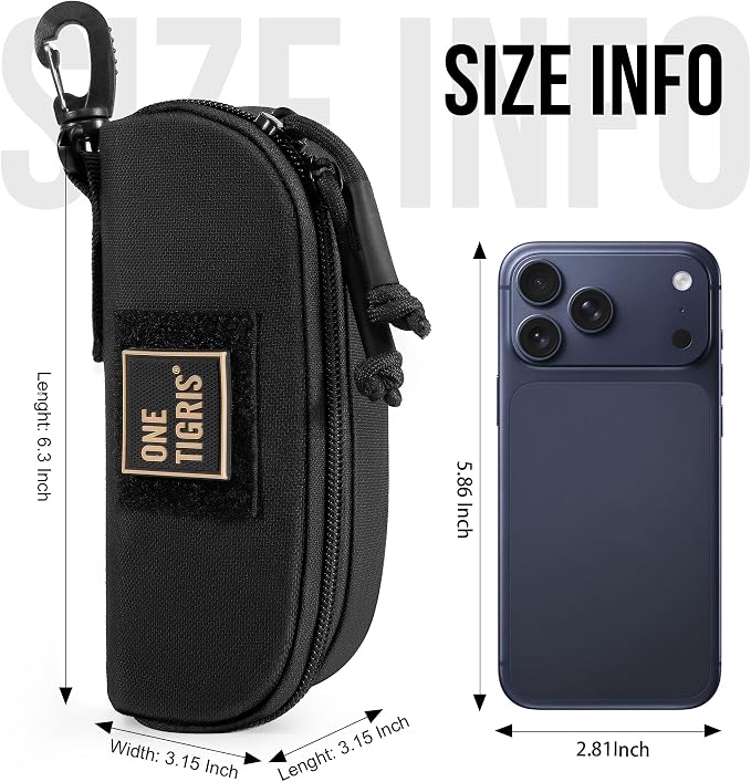 ONETIGRIS Hard Shell Sunglasses Case MOLLE Tactical Eyeglasses Pouch | Fits Most Regular Glasses, 1000D Nylon Glasses Case, Shockproof & Crush-Proof PP Liner, Inner Pocket, Two Way Zipper - Image 8