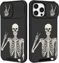 (2in1 for iPhone 15 Pro Case Skull Skeleton for Women Cute Phone Cover Boys Gothic Spooky Funny Cool Black Fashion Teen Design with Slide Camera Cover Protective for iPhone 15 Pro Cases 6.1'' by Goocrux
