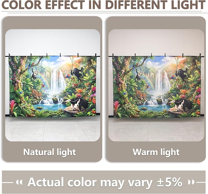 Fabric 7x5ft Rainforest Wild Animals Backdrop Jungle Safari Banner | Summer Tropical Scenery Waterfall Photography Background, School Event Party Decorations, Classroom Photo Props, Polyester - Image 4