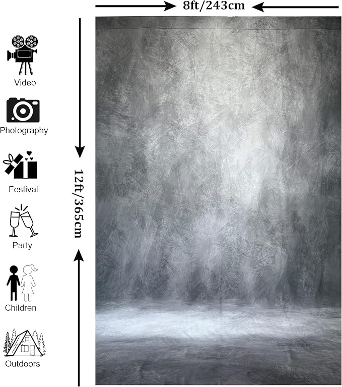 Abstract Photography Backdrop for Photoshoot 8x12ft,Grey,No Stand | Professional,Polyester Fabric,Roller Pocket on Top,Vintage Portrait Photo Props Booth Background,Photoshoot Studio - Image 4