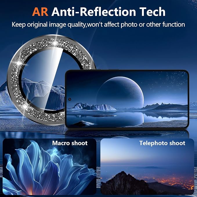 for Samsung Galaxy S26 Plus Camera Lens Protector, Individual Metal Ring Tempered Glass Lens Cover, [Strong Adsorption] Scratch Resistant Ultra-Thin HD Clear Lens Cover, 1 Set-Black Sparkly - Image 3