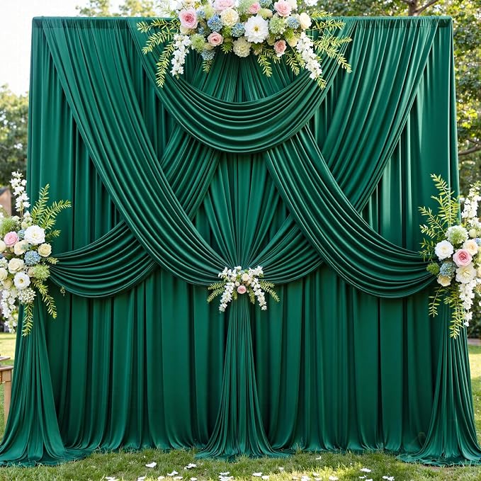 10x12 ft Forest Green Backdrop Curtains for Weddings, Birthdays and Photos | 2 Panels 5x12 ft, Wrinkle-Free Polyester Drapes, Washable, Ironable, 4 in Rod Pocket for Baby Showers Photography Background - Image 2