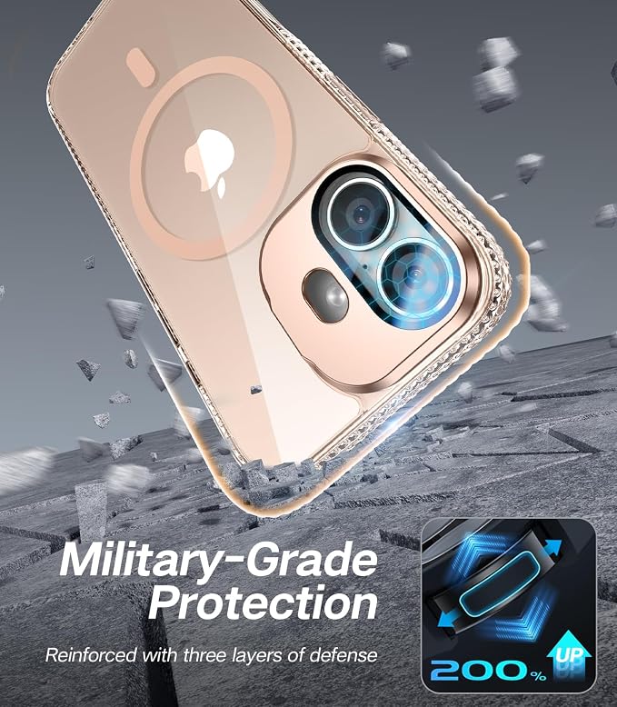VOFATA [Upgraded] for iPhone 16 Case with Camera Cover Stand [Fit for MagSafe][9H Camera Lens Protector] Mil-Grade Protection Transparent Magnetic iPhone 16 Phone Case, Clear Gold - Image 6
