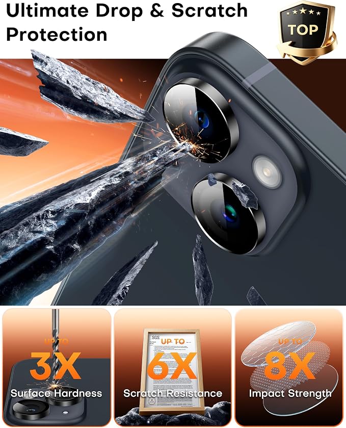 TOCOL Camera Lens Protector for iPhone 14 / iPhone 14 Plus Tempered Glass HD Individual Scratch Resistant Camera Cover Accessories Case Friendly 2 Pack（Black） - Image 4